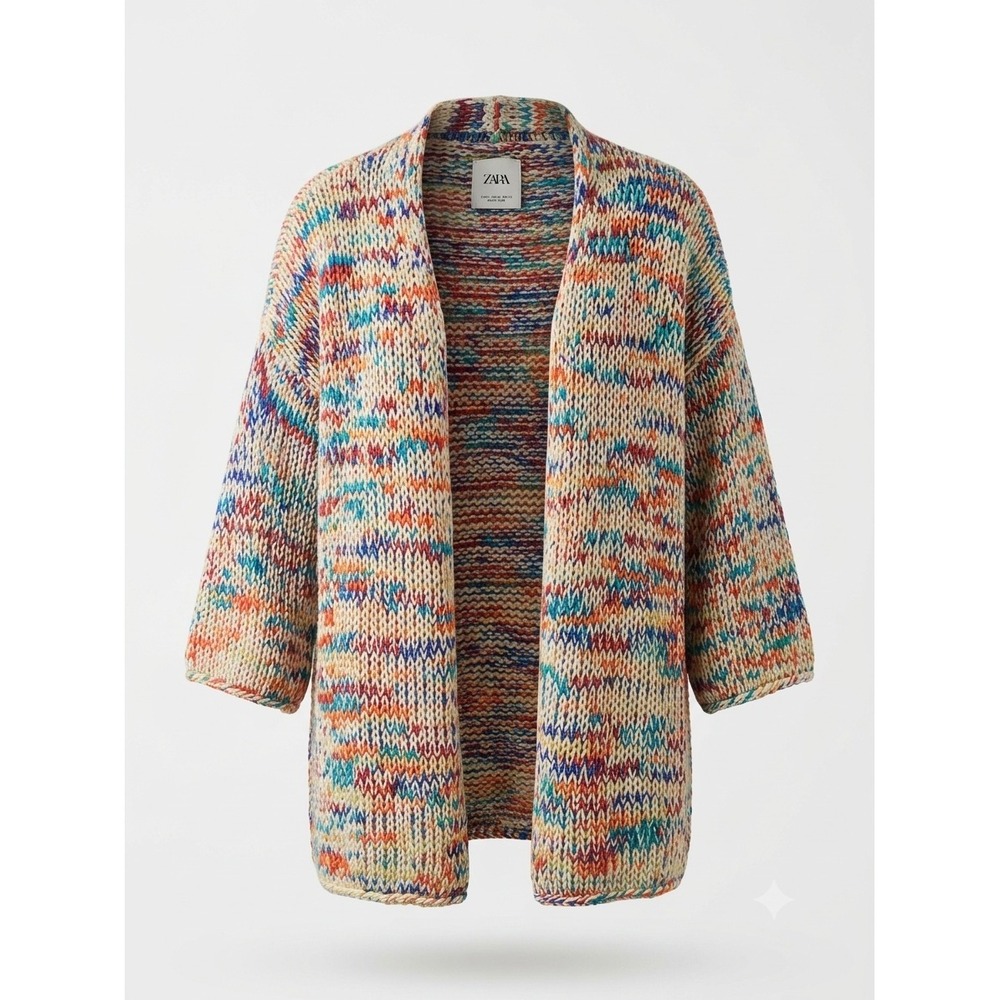 Zara Knit Multi Color Y2K Indie Inspired Open Front Cardigan Sweater Rainbow M